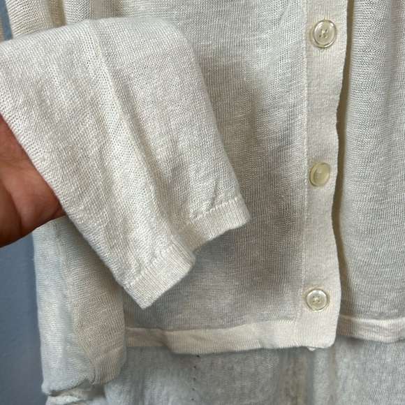 Inhabit Cream Crewneck Linen Button Closure Cardigan size M - Picture 6 of 11